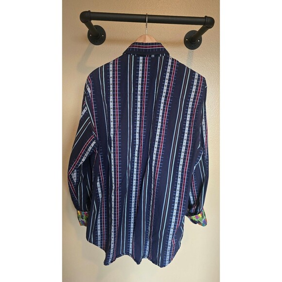 Robert Graham Navy Striped Fire Hydrant Flip Cuffs button down shirt men's XL - Picture 6 of 12